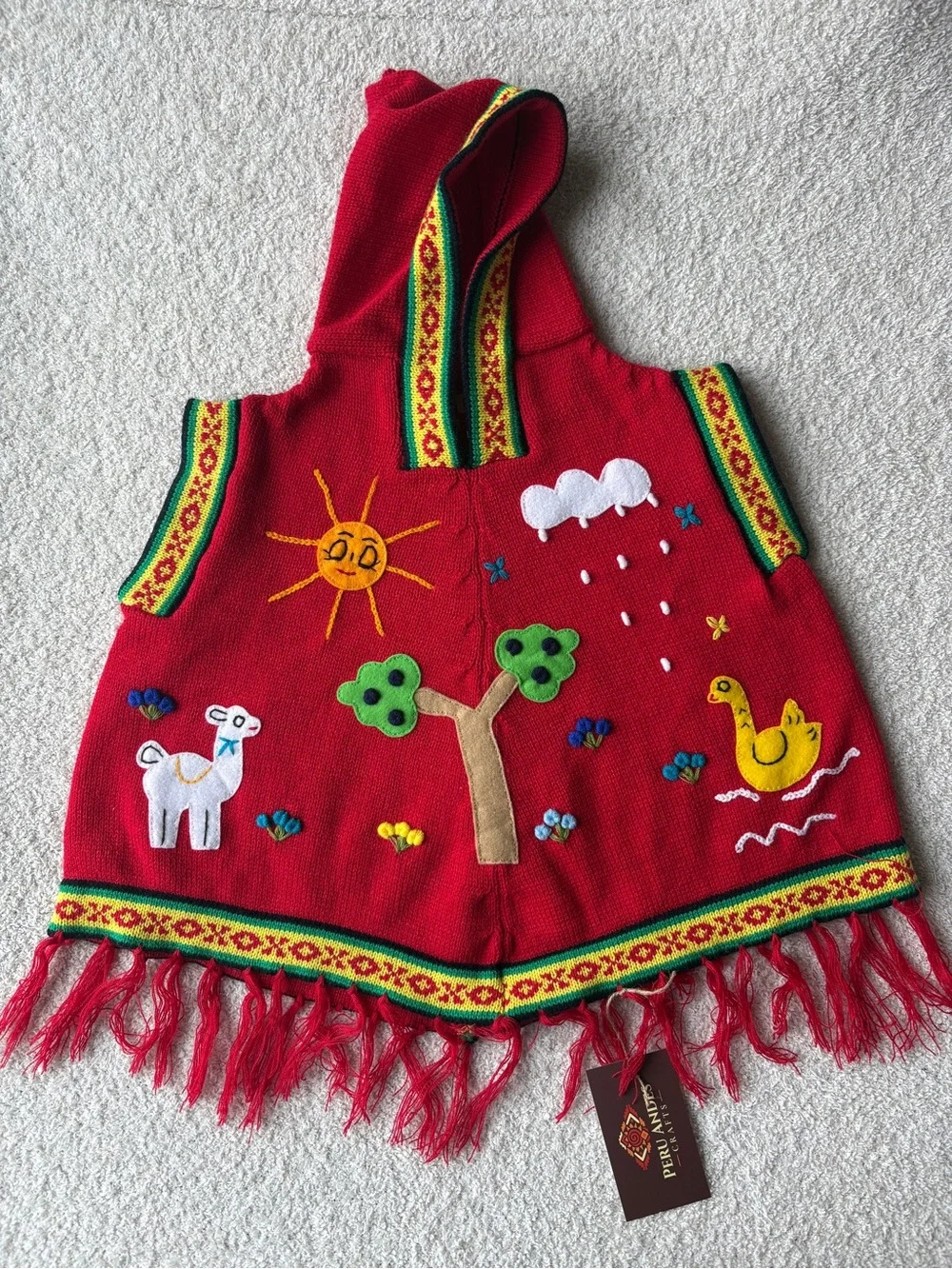 Peruvian Hand Embroidered Kids Hooded Poncho